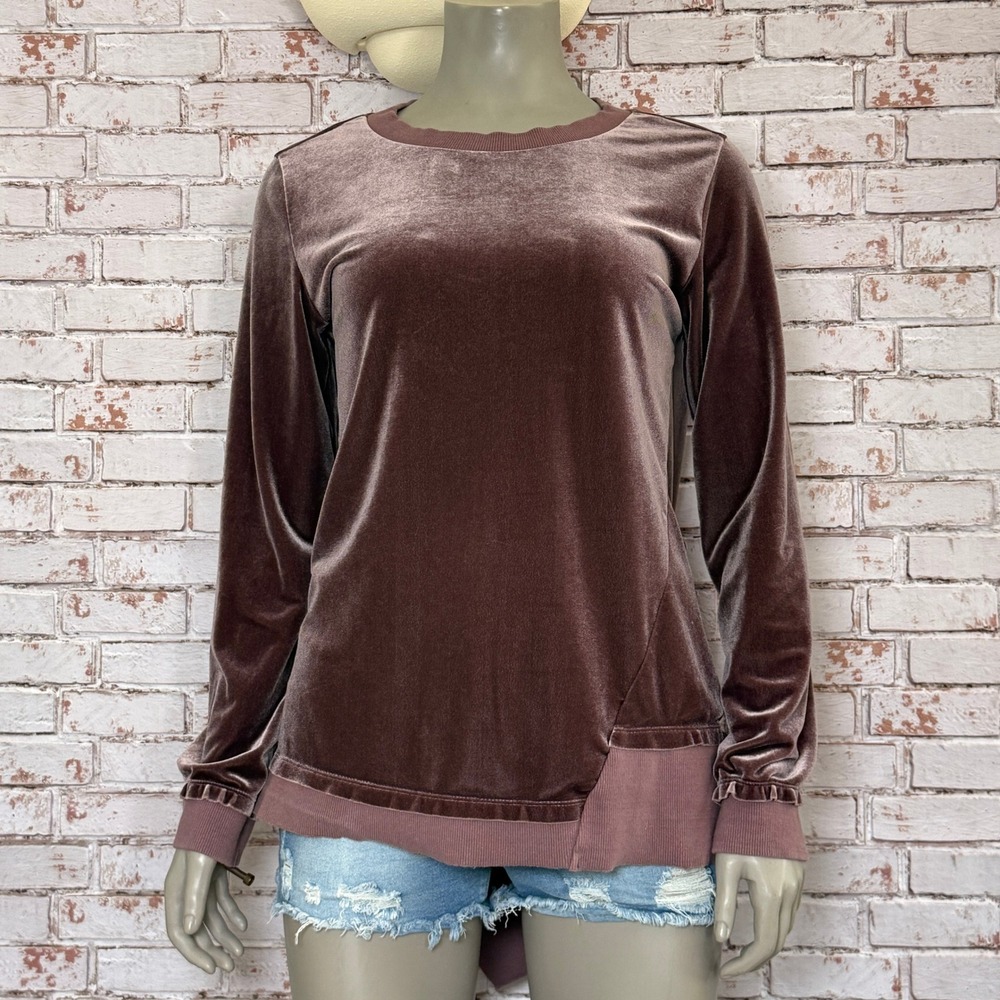 Easel Los Angeles Velvet Asymmetrical Tunic Top Mauve Long Sleeve Small Boho